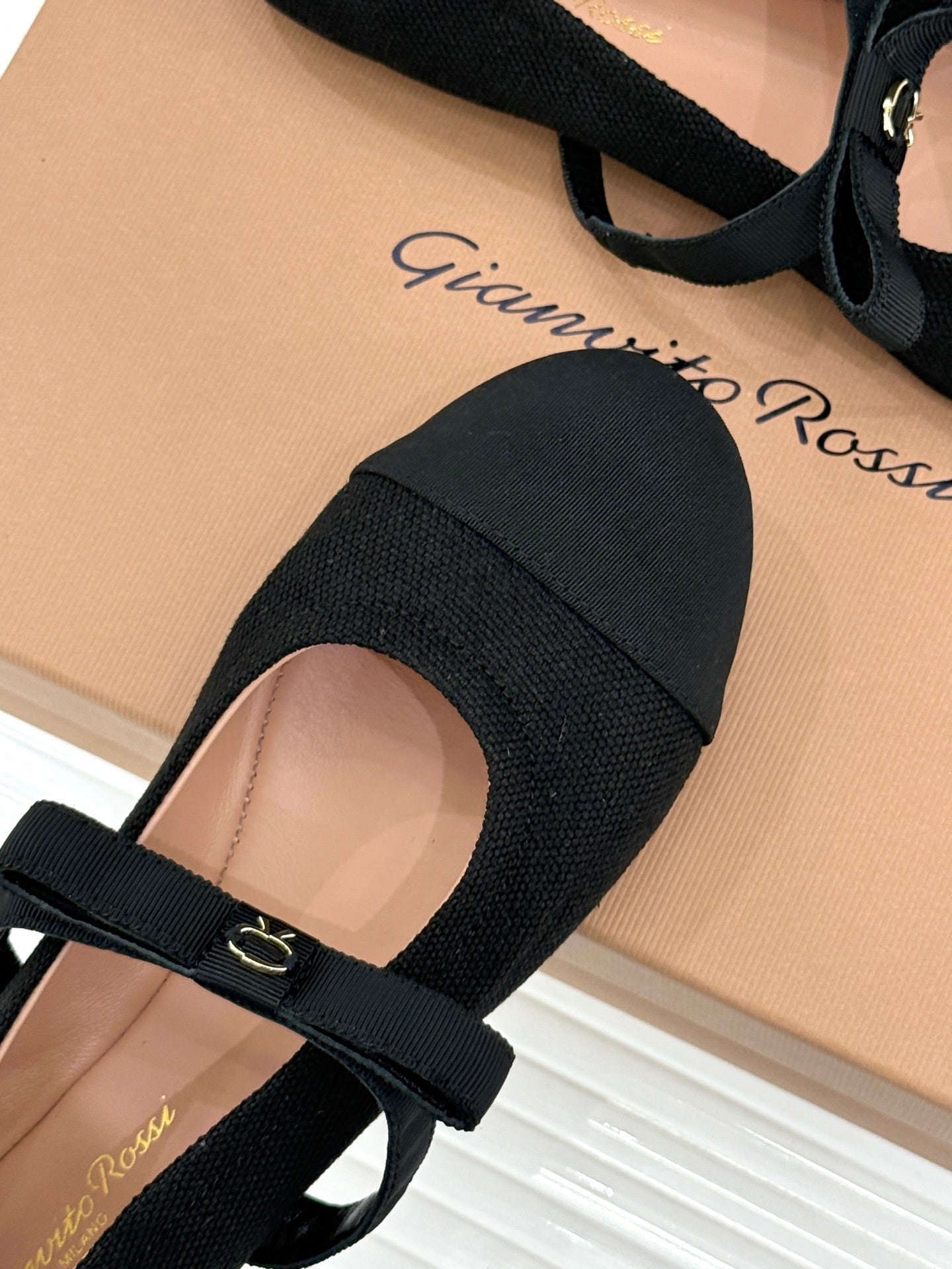 GIANVITO ROSSI 26S MARY JANE FLATS IN BLACK FABRIC