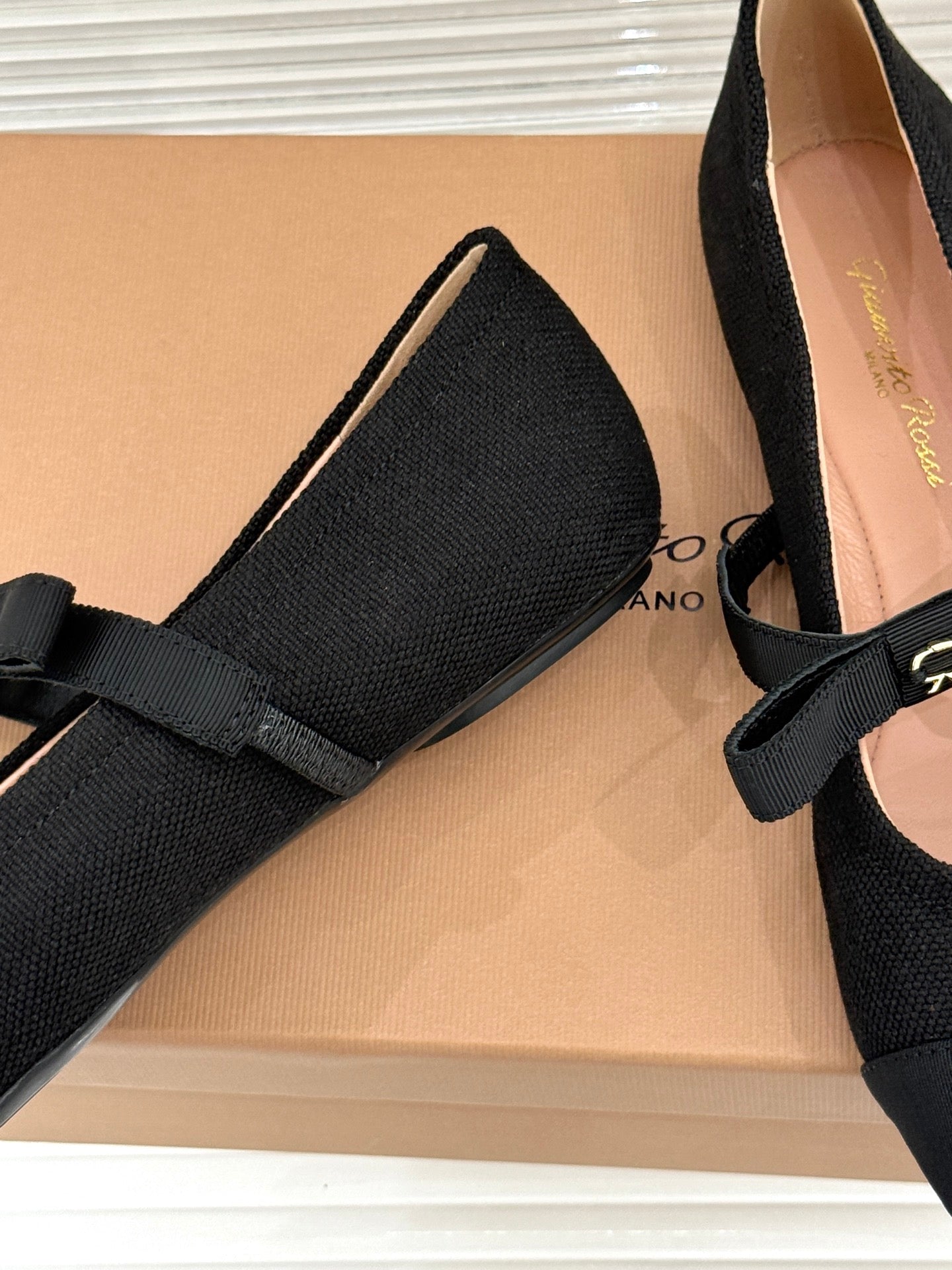 GIANVITO ROSSI 26S MARY JANE FLATS IN BLACK FABRIC