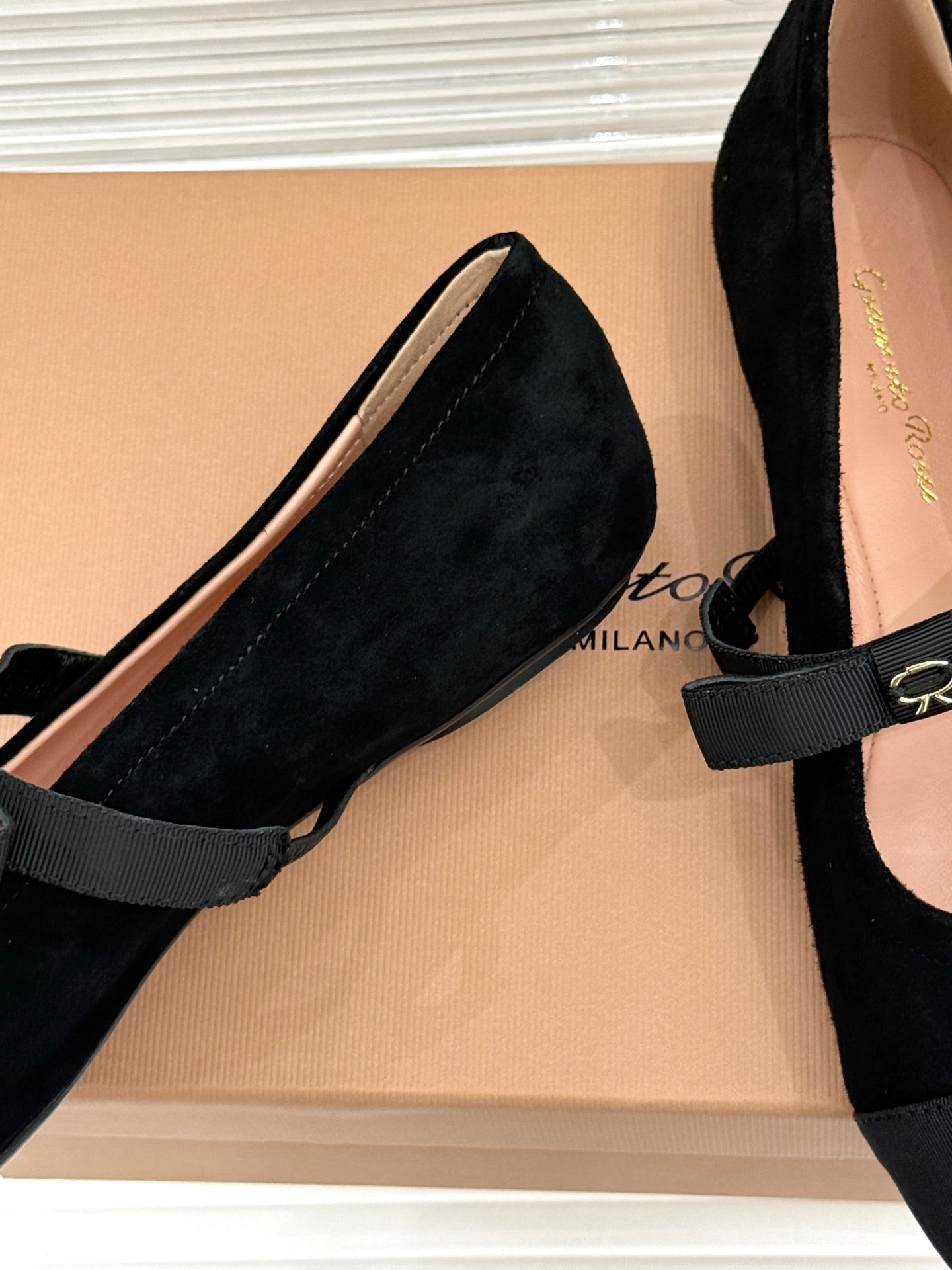 GIANVITO ROSSI 26S MARY JANE FLATS IN BLACK SUEDE AND FABRIC