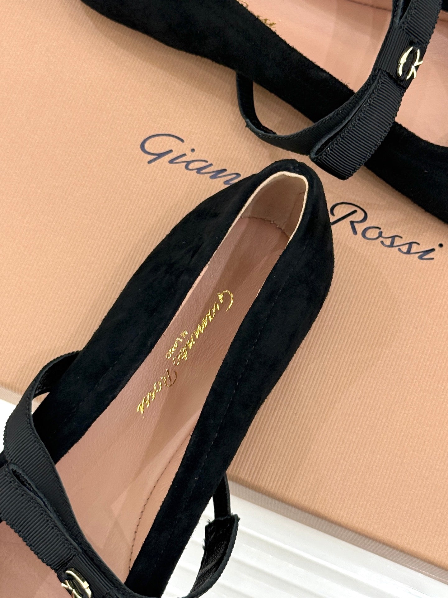 GIANVITO ROSSI 26S MARY JANE FLATS IN BLACK SUEDE AND FABRIC