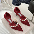 JIMMY CHOO 26S HIGH HEELS 65 MM IN DARK RED LACE PEARL-EMBELLISHED