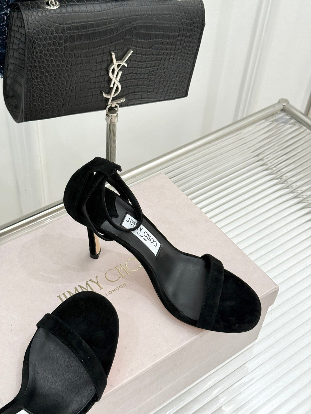 JIMMY CHOO 26S HIGH-HEEL SANDALS 100 MM IN BLACK SUEDE