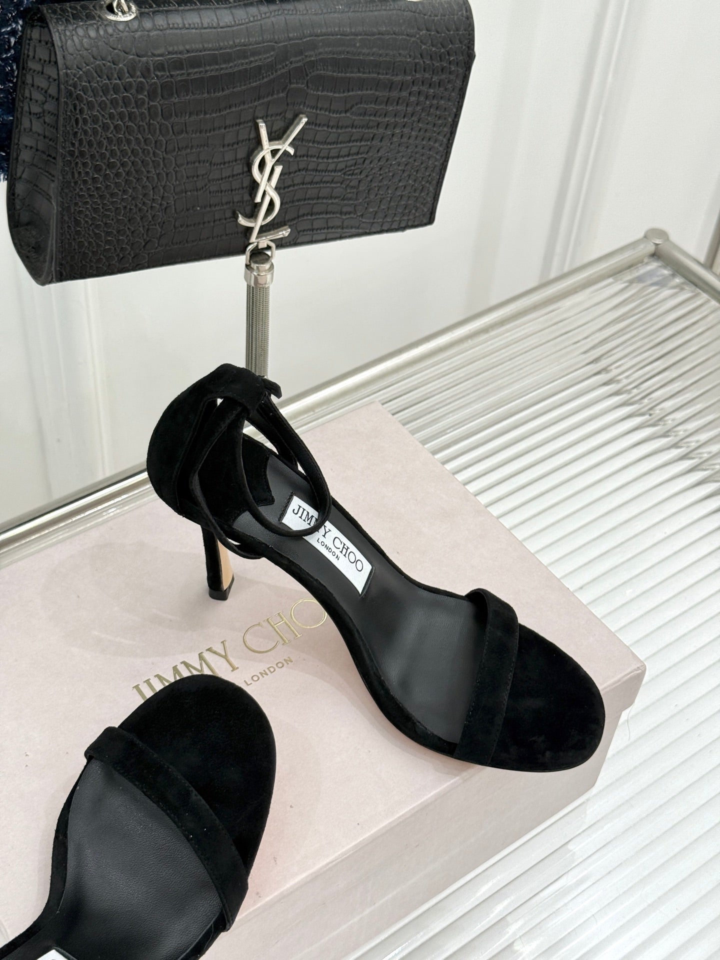 JIMMY CHOO 26S HIGH-HEEL SANDALS 100 MM IN BLACK SUEDE