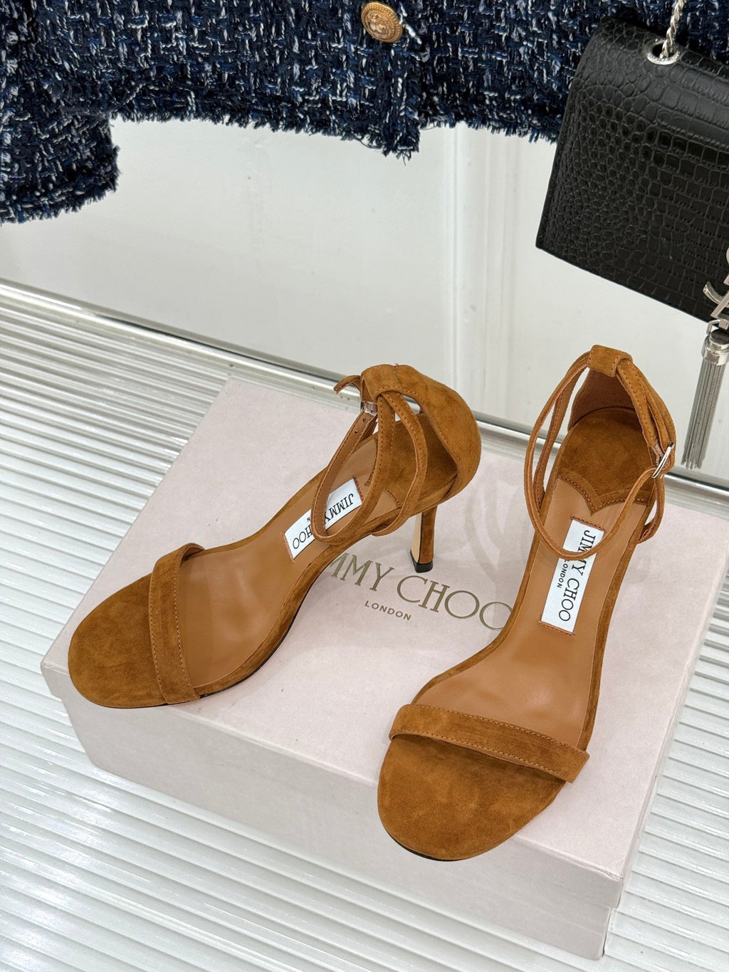 JIMMY CHOO 26S HIGH-HEEL SANDALS 100 MM IN BROWN SUEDE