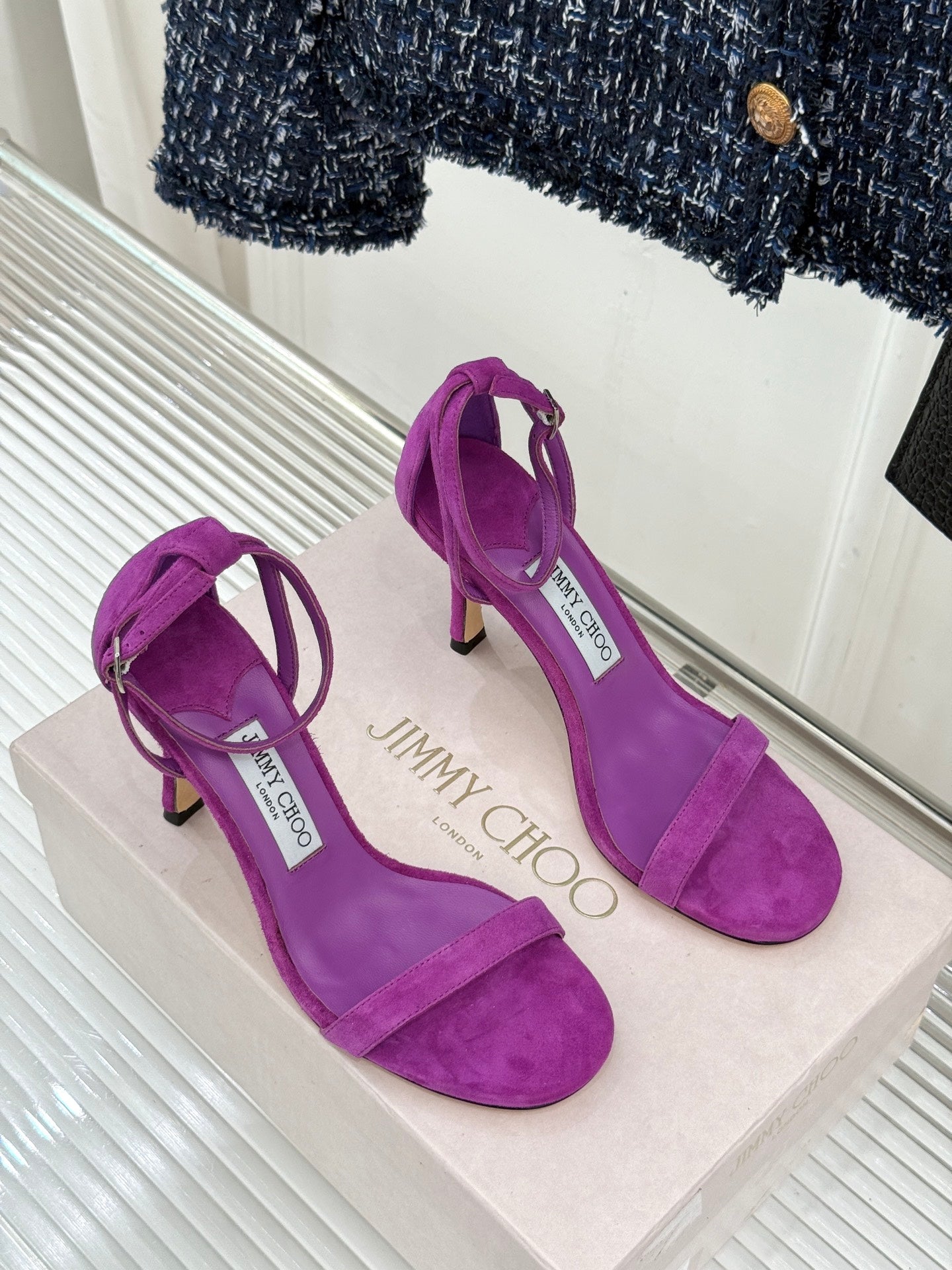 JIMMY CHOO 26S HIGH-HEEL SANDALS 100 MM IN PURPLE SUEDE