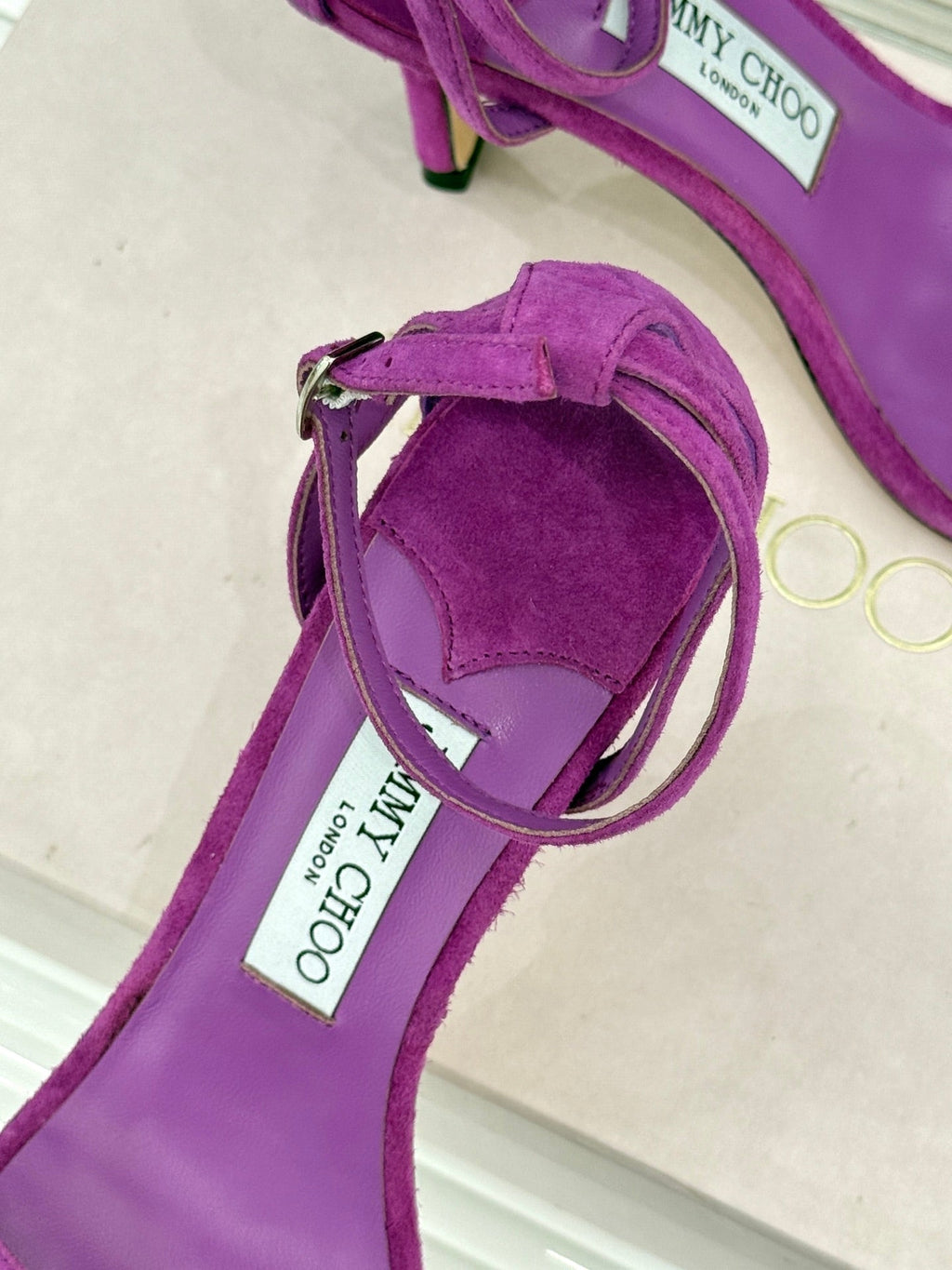 JIMMY CHOO 26S HIGH-HEEL SANDALS 100 MM IN PURPLE SUEDE