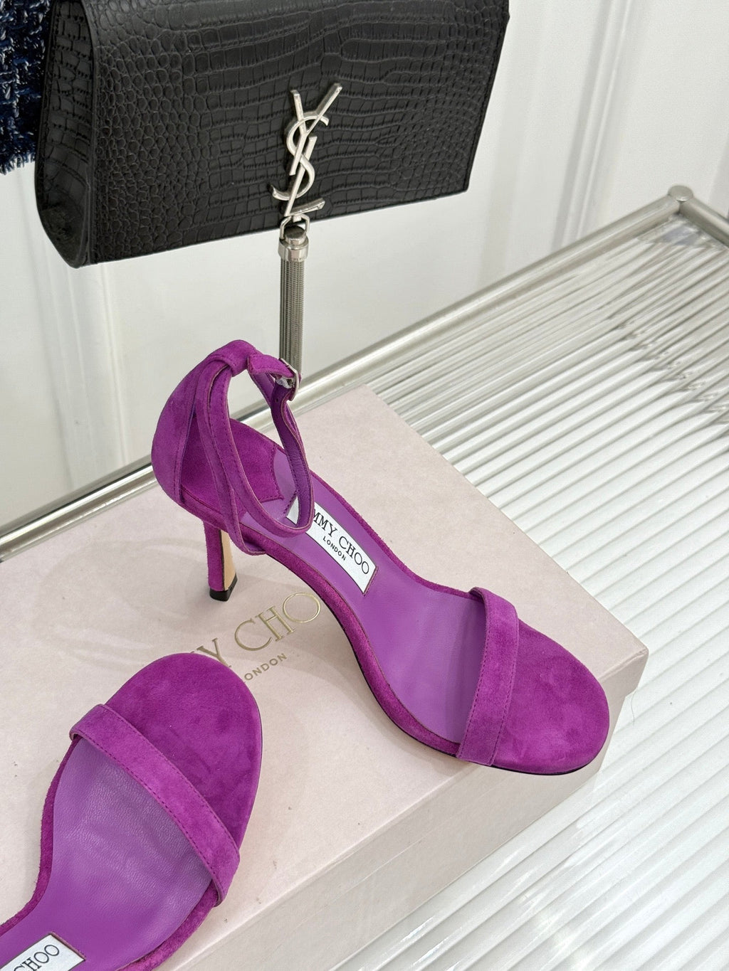JIMMY CHOO 26S HIGH-HEEL SANDALS 100 MM IN PURPLE SUEDE