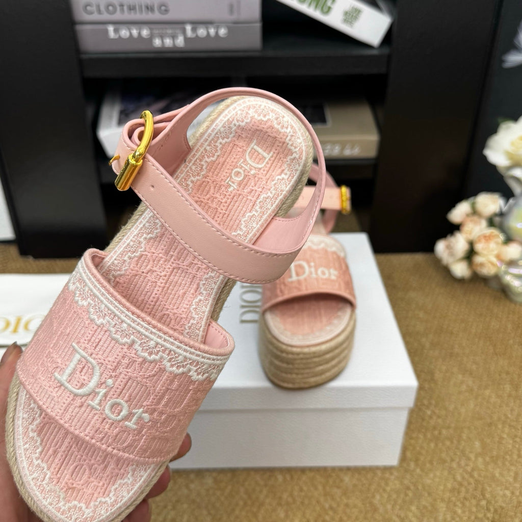 DIOR 26S ESPADRILLE WEDGE SANDAL IN PINK DIOR OBLIQUE EMBROIDERED CANVAS