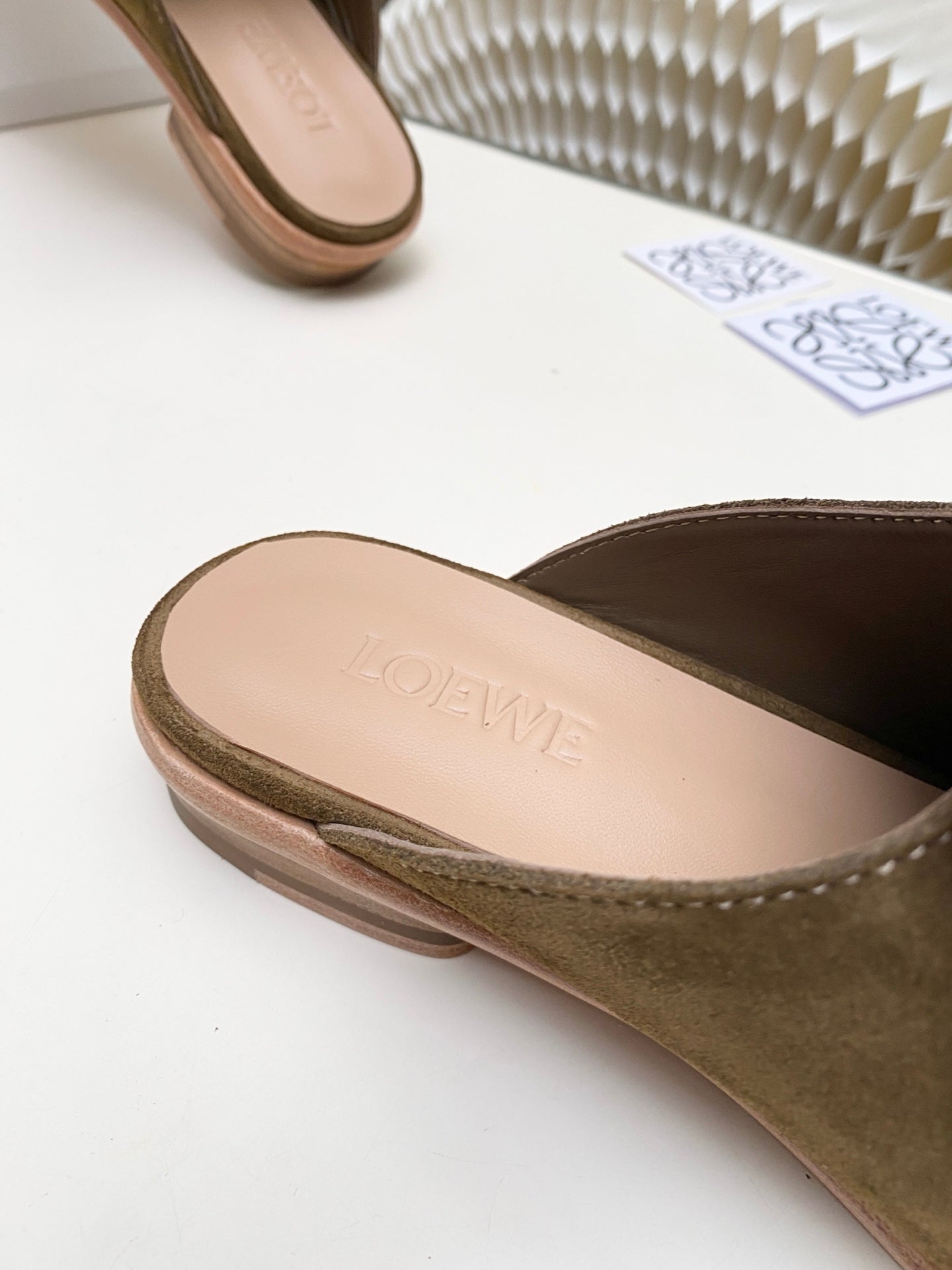 LOEWE 26S FLAT MULES IN SNAKESKIN-EMBOSSED CALFSKIN AND BROWN SUEDE