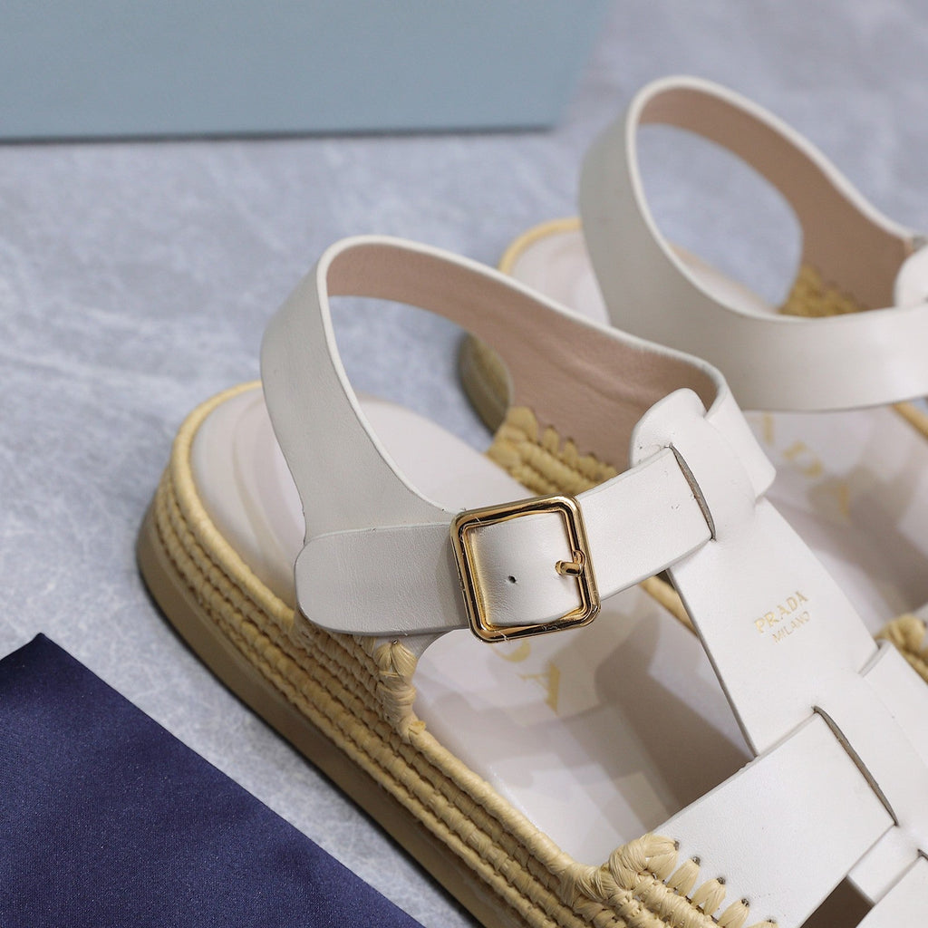 PRADA 26S SANDAL ESPADRILLES IN WHITE CALFSKIN
