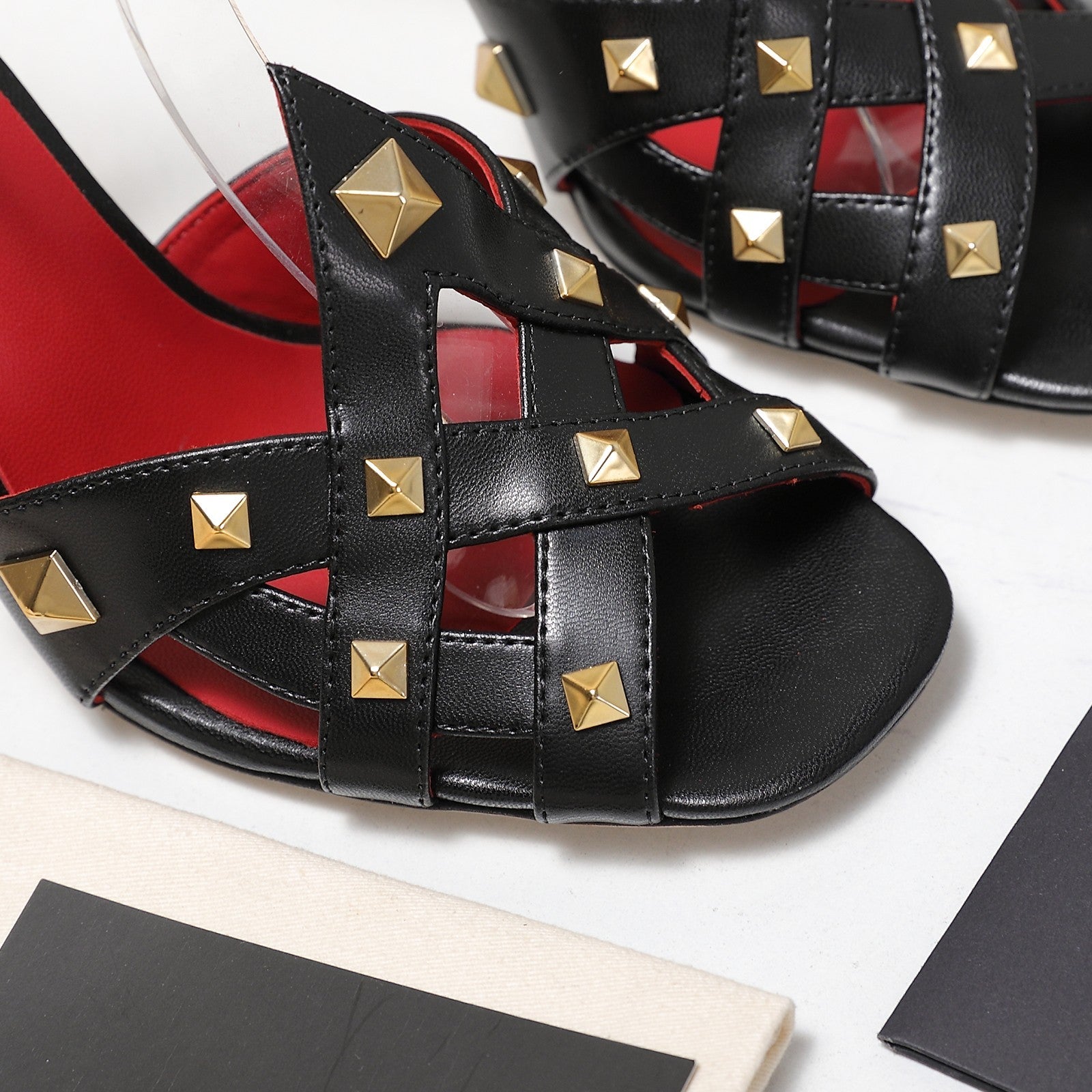 VALENTINO GARAVANI 100MM ROCKSTUD EMBELLISHED SANDALS IN BLACK CALFSKIN