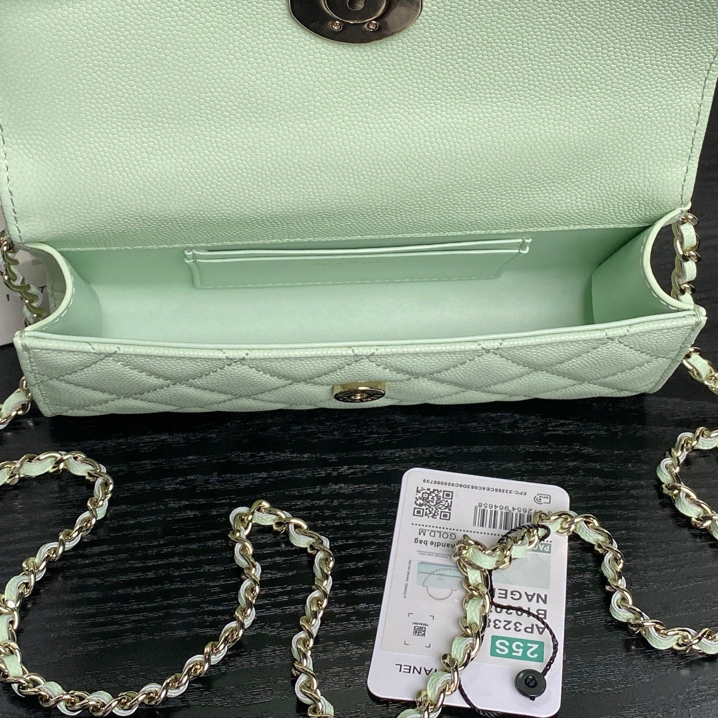 CHANEL 25S KELLY BAG 19 IN LIGHT MINT CALFSKIN GOLD HARDWARE