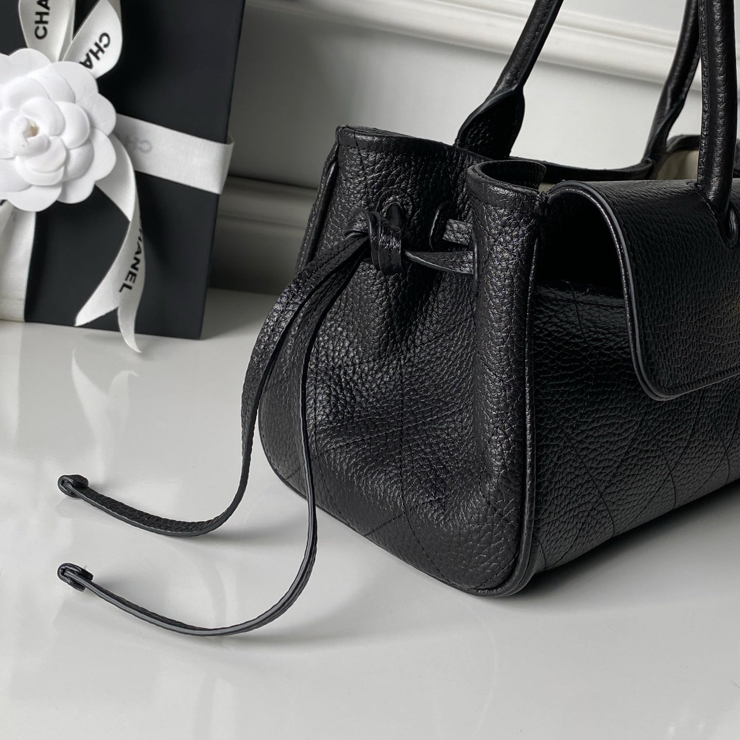 CHANEL 26S BOWLING BAGUETTE BAG 30CM IN BLACK CAVIAR CALFSKIN