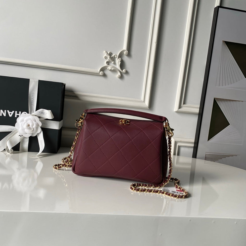 CHANEL 26S HOBO BAG SMALL 23 IN BURGUNDY RED QUILTED LAMBSKIN GOLD HARDWARE