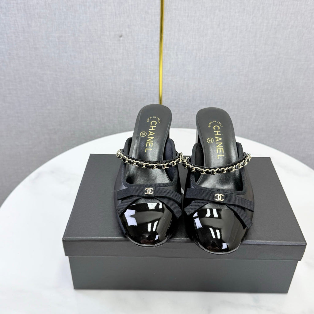 CHANEL 26S HIGH HEEL MULES 45 MM IN BLACK LAMBSKIN