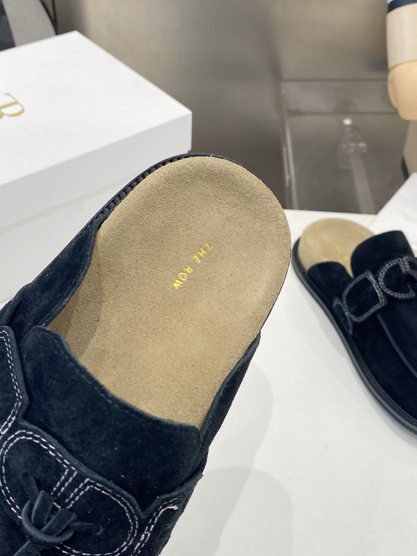 THE ROW 26S KNOT DETAIL MULE LOAFERS IN BLACK SUEDE