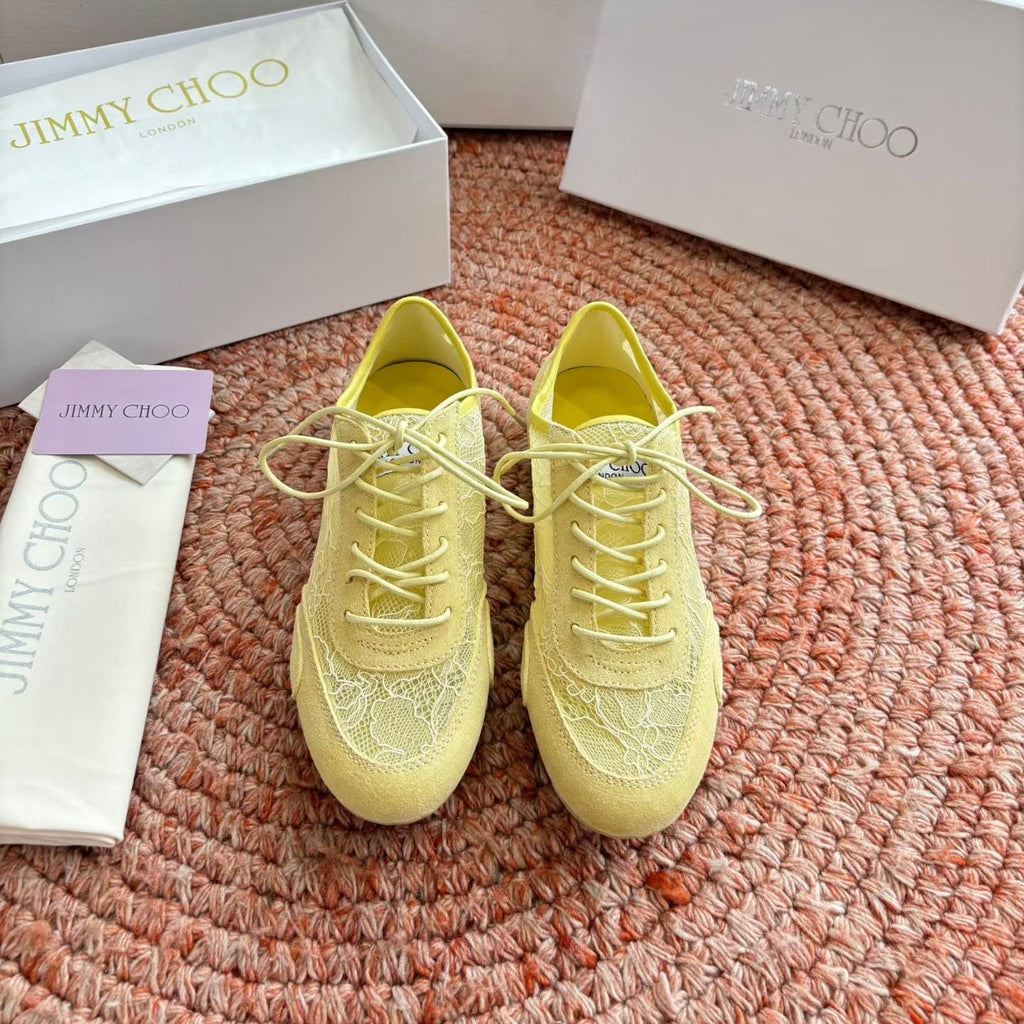 JIMMY CHOO 26S SNEAKERS IN YELLOW MESH AND SUEDE
