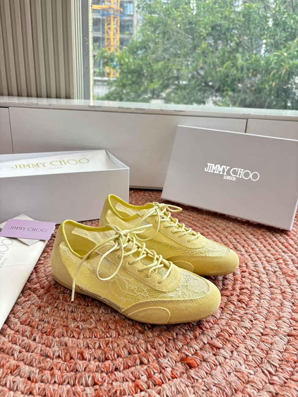 JIMMY CHOO 26S SNEAKERS IN YELLOW MESH AND SUEDE