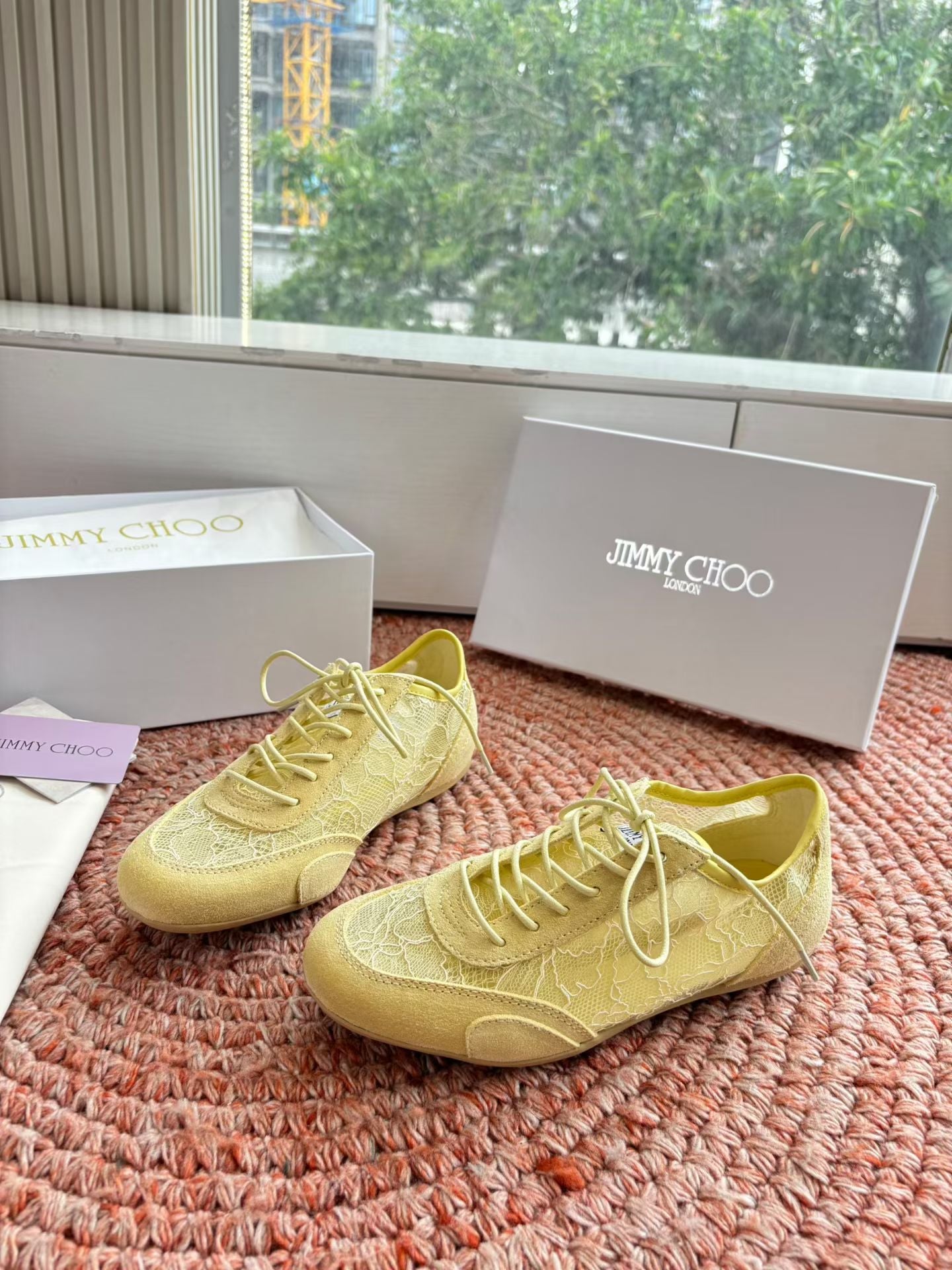 JIMMY CHOO 26S SNEAKERS IN YELLOW MESH AND SUEDE