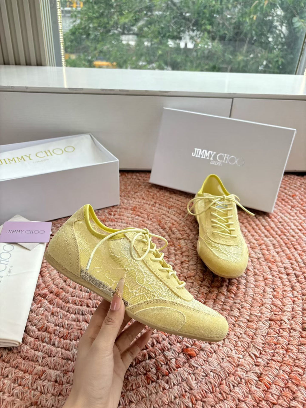 JIMMY CHOO 26S SNEAKERS IN YELLOW MESH AND SUEDE