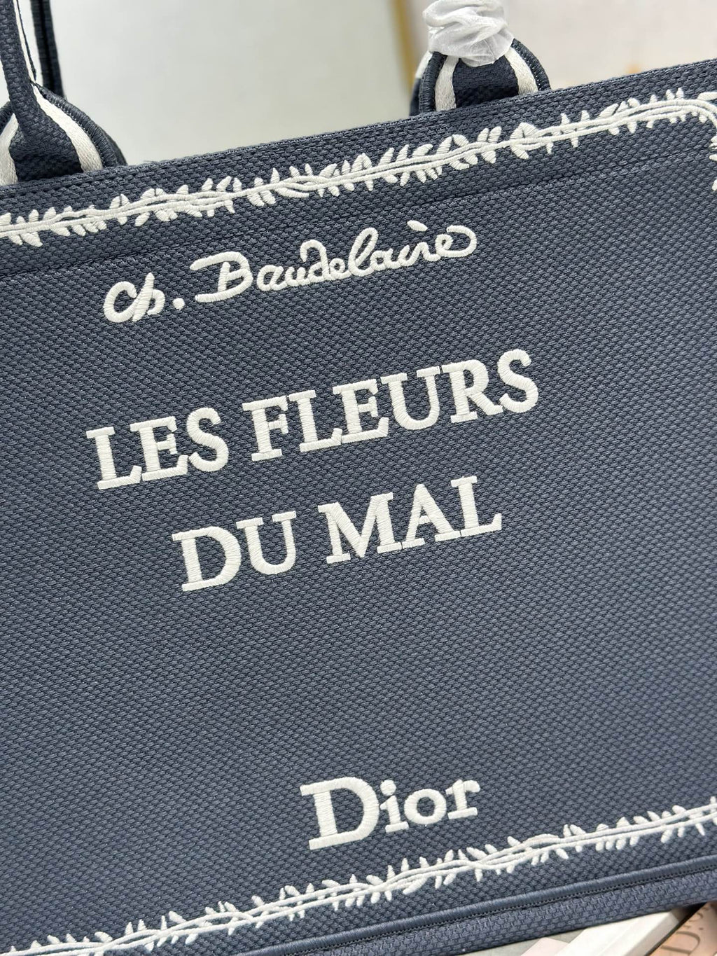 DIOR 26S BOOK TOTE BAG 36 IN GREY EMBROIDERED LETTERING FABRIC