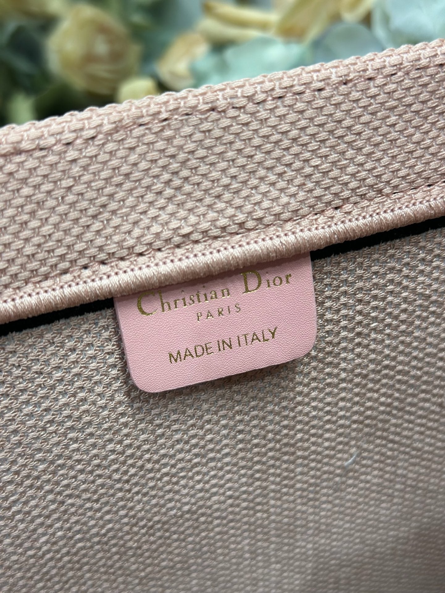 DIOR 26S BOOK TOTE BAG 42 IN PINK EMBROIDERED LETTERING FABRIC
