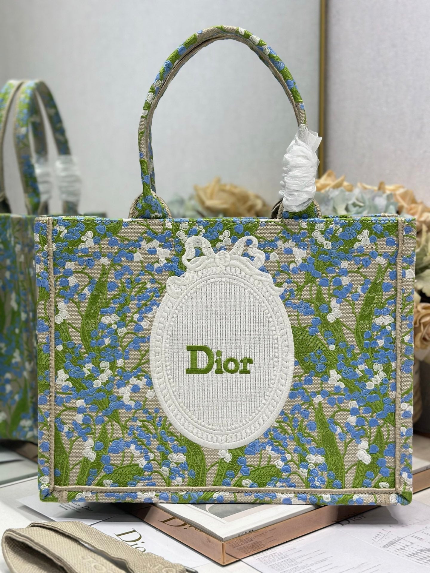 DIOR 26S BOOK TOTE BAG 36 IN  MUTICOLOR BAYADERE FABRIC