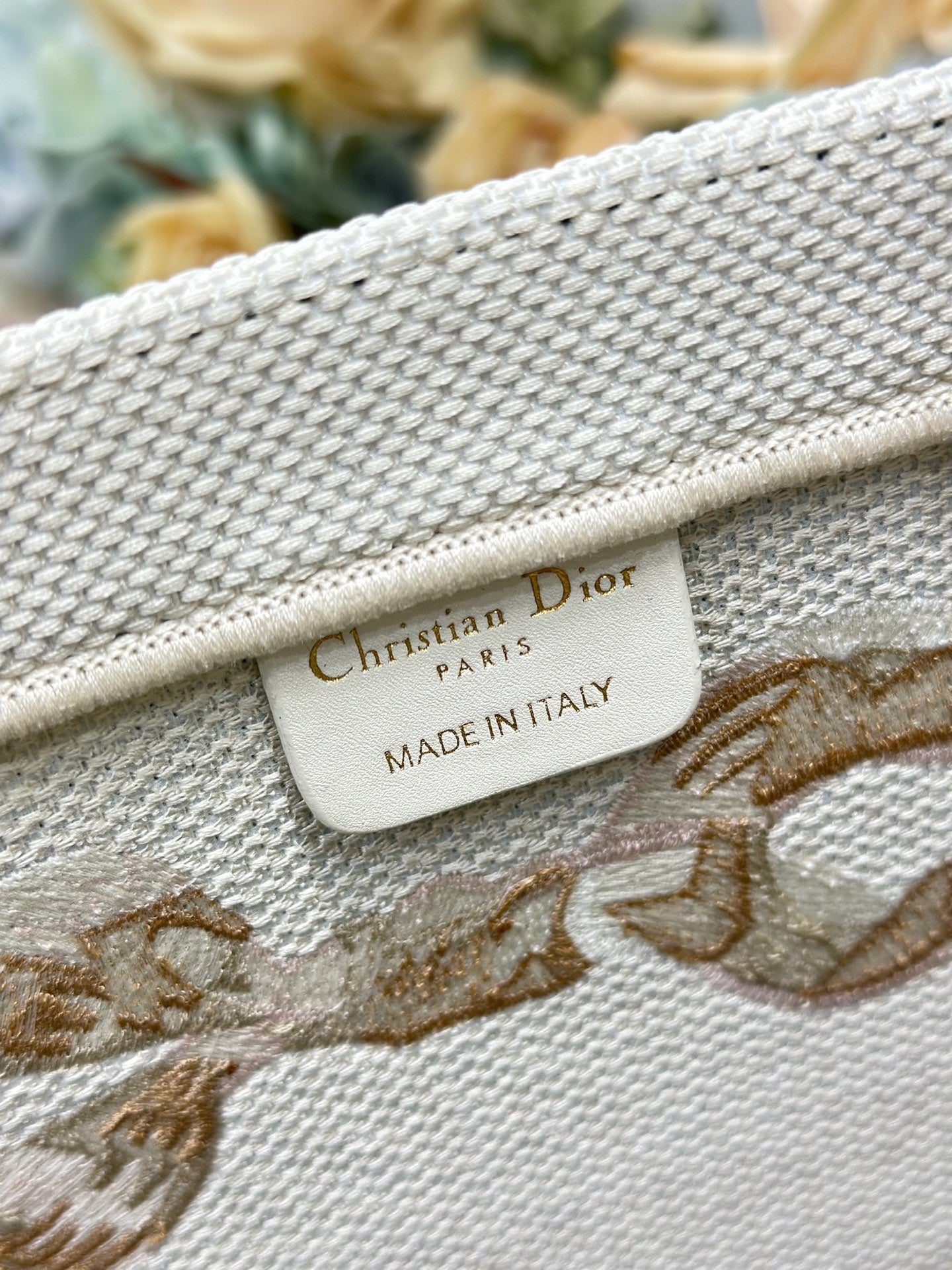 DIOR 26S TOTE BAG 36 IN CREAM BEIGE EMBROIDERED FABRIC
