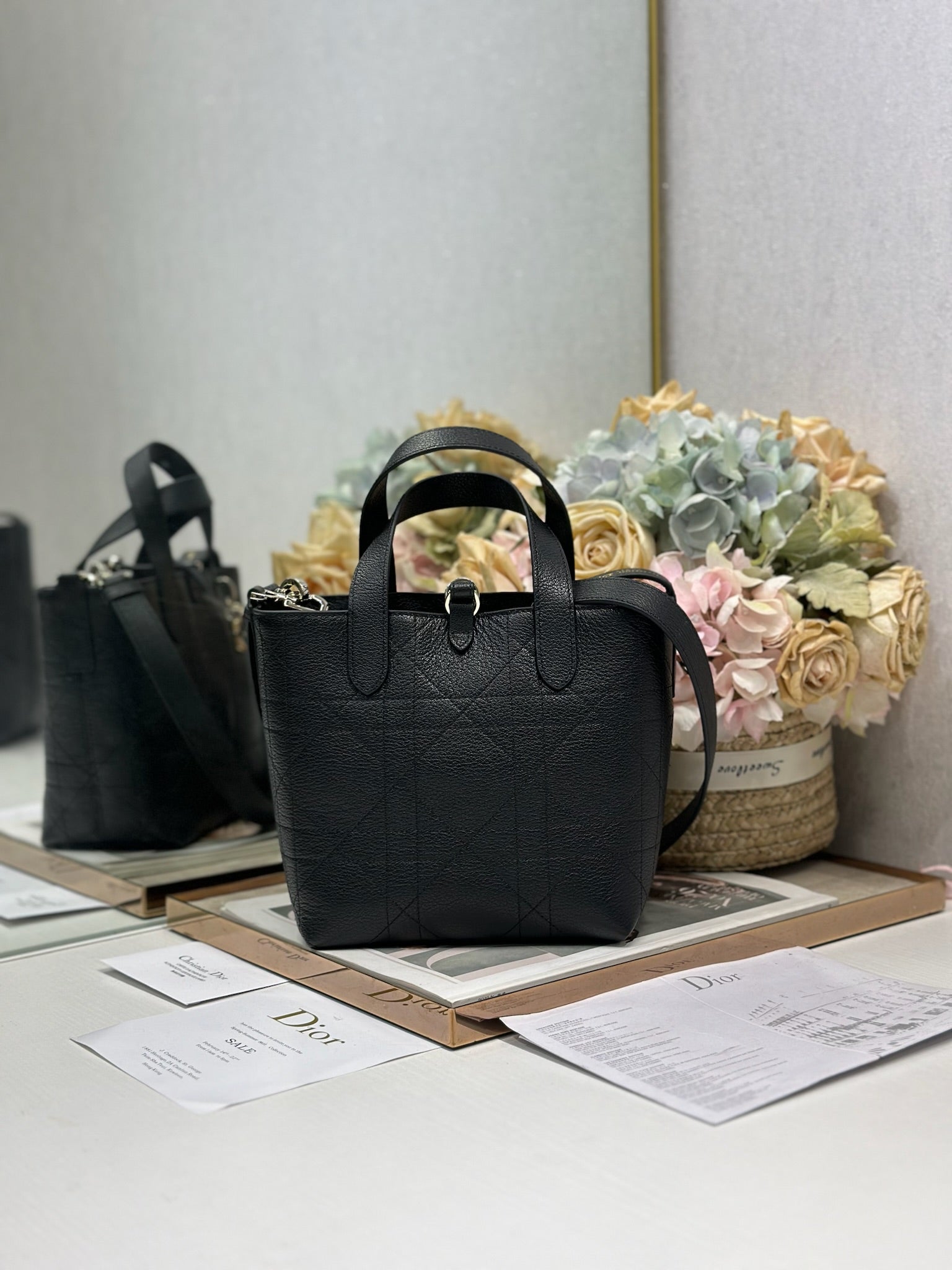 DIOR 26S TOUJOURS BAG 18 IN BLACK GRAINED CALFSKIN