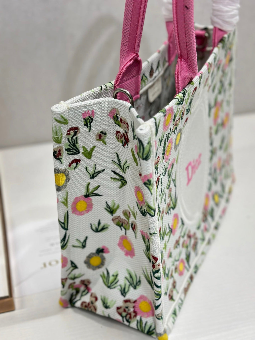 DIOR 26S BOOK TOTE BAG 36 IN MULTICOLOR FLORAL EMBROIDERED JACQUARD