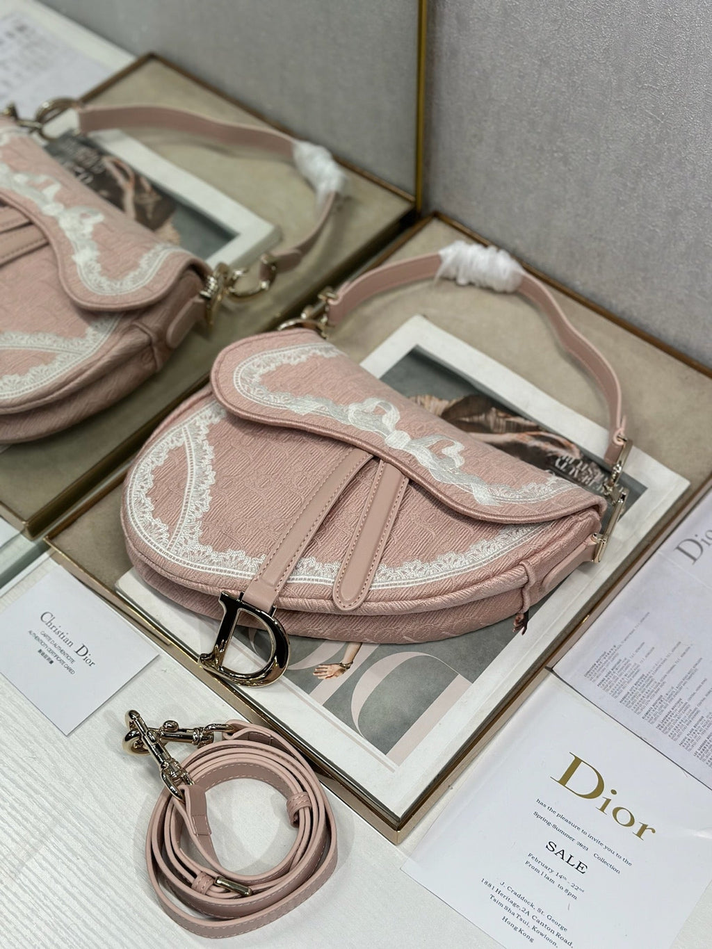 DIOR 26S SADDLE BAG 25 IN LIGHT PINK JACQUARD