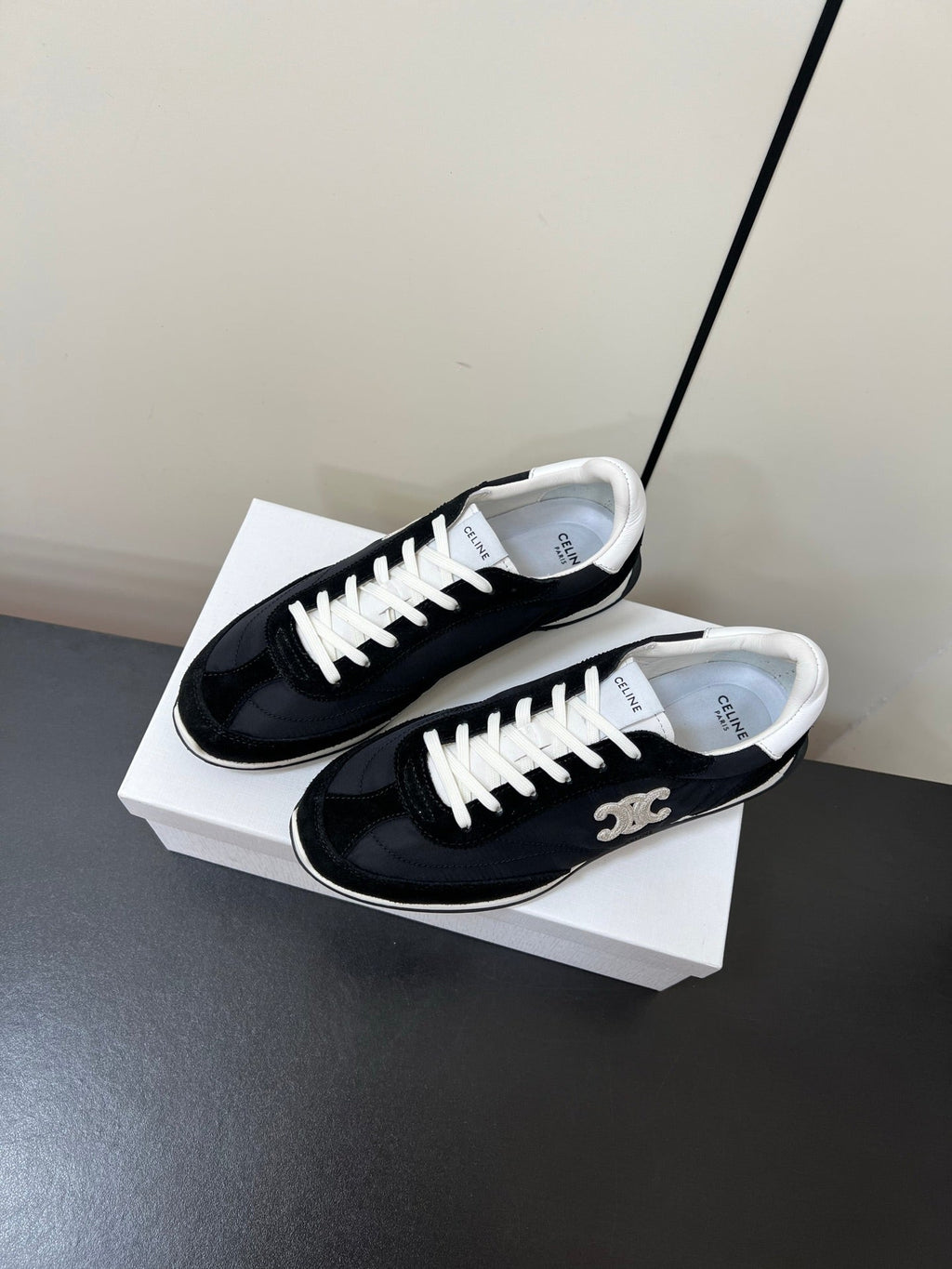 CELINE 25S RACER FORREST GUMP SNEAKERS IN BLACK MERCERIZED CALFSKIN