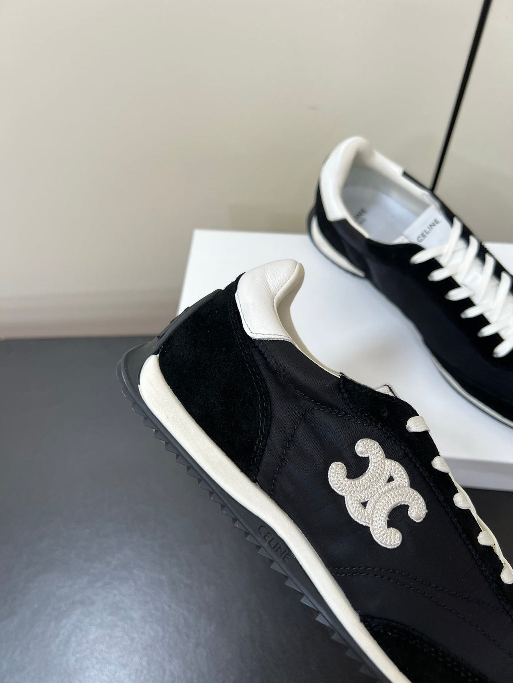 CELINE 25S RACER FORREST GUMP SNEAKERS IN BLACK MERCERIZED CALFSKIN
