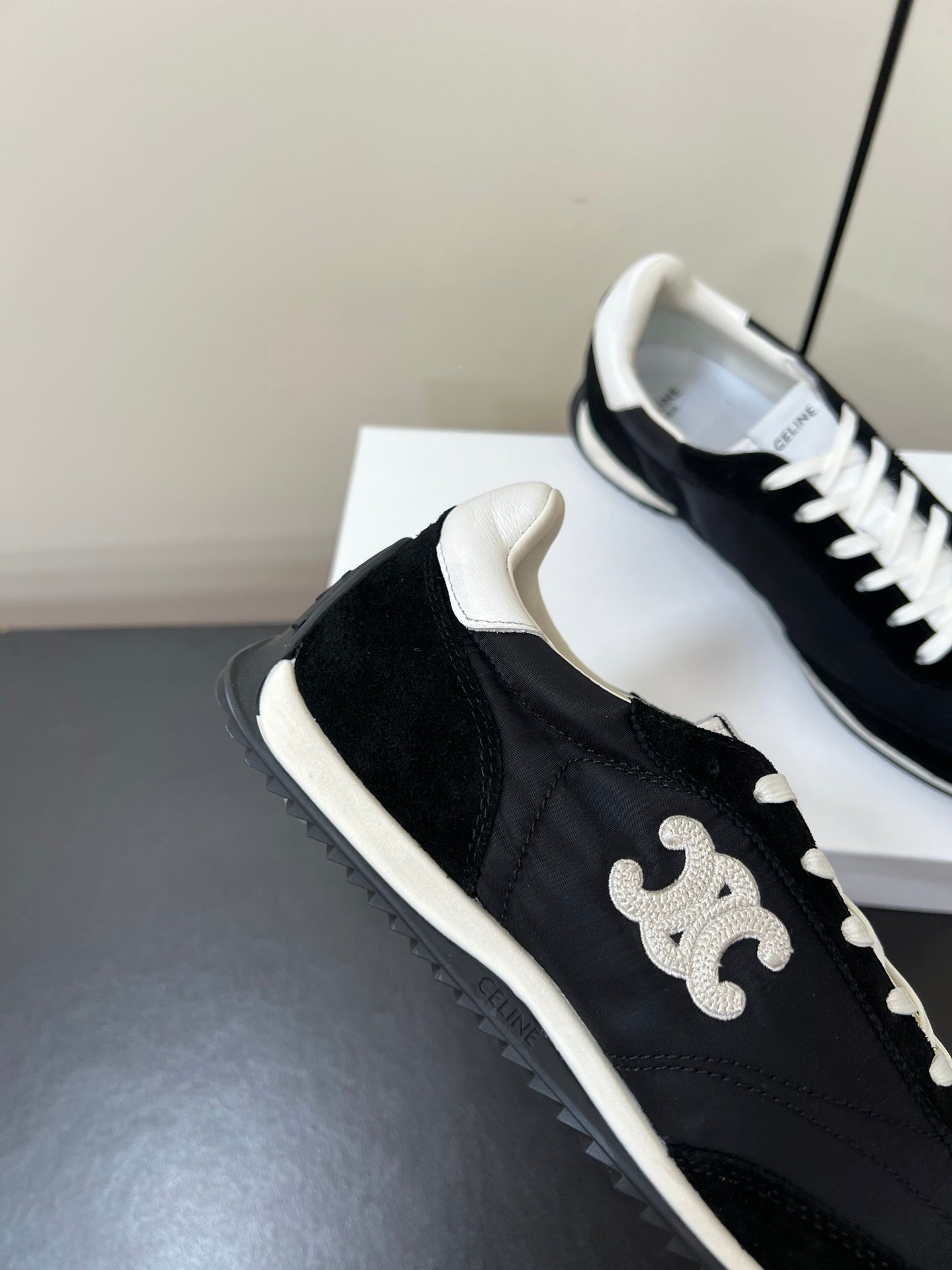 CELINE 25S RACER FORREST GUMP SNEAKERS IN BLACK MERCERIZED CALFSKIN