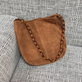 CHANEL 26S LARGE HOBO BAG 33 IN COGNAC BROWN SUEDE TORTOISE RESIN CHAIN