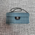 CHANEL 26S FLAP BAG 26 IN BLUE DENIM AND BLACK CALFSKIN DARK SILVER HARDWARE