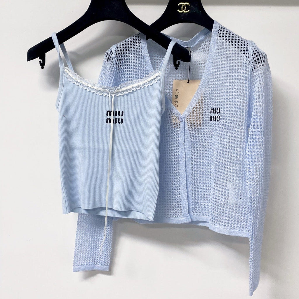 MIUMIU 26S CAMI TOP & OPEN KNIT CROPPED CARDIGAN SET 1173