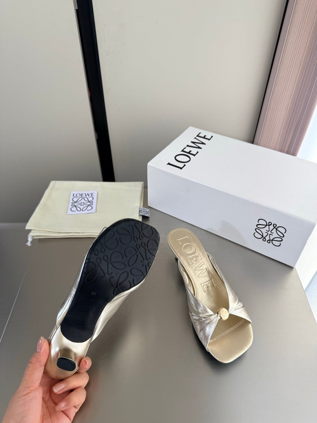 LOEWE 26S HEELED SANDALS 45MM IN GOLD CALFSKIN