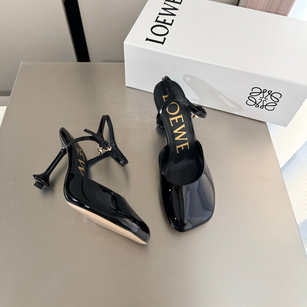LOEWE 26S SLINGBACK HIGH HEEL PUMPS 60MM IN BLACK PATENT CALFSKIN