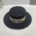 MIUMIU 26S STRAW BOATER HAT IN BLACK 343685