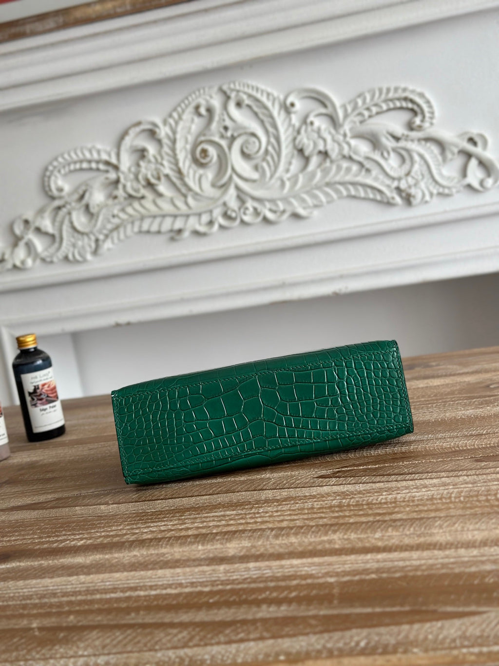 HM 26S KELLY MINI 22CM IN DARK GREEN CROC EMBOSSED CALFSKIN SILVER KELLY BUCKLE