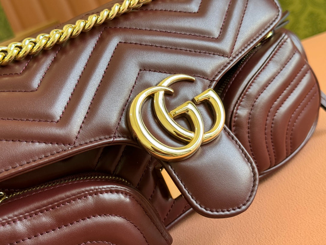 MARMONT SMALL MULTI-POCKET BAG 25 IN CURRANT RED CALFSKIN GOLD HARDWARE