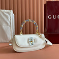 BAMBOO DIVE MEDIUM BAG 27 IN WHITE SHINY CALFSKIN RESIN BRASS BAMBOO-SHAPED HARDWARE