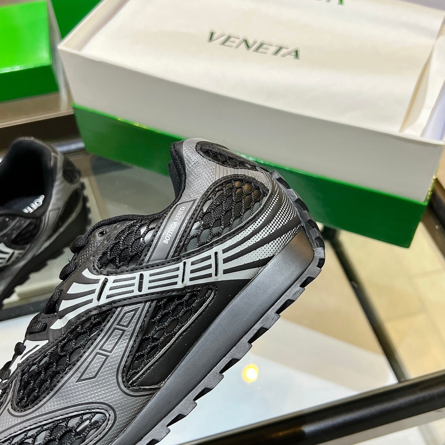 BOTTEGA VENETA 26S ORBIT SNEAKERS IN BLACK TECHNICAL MESH