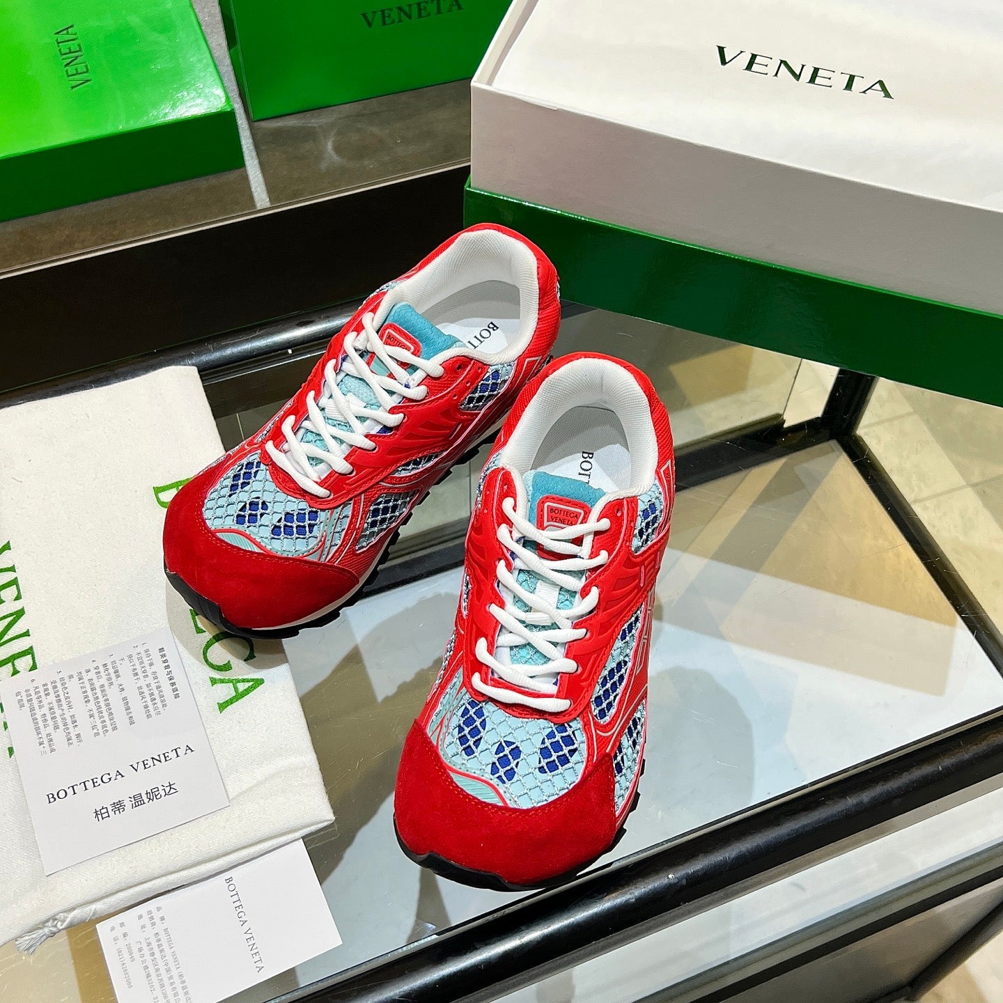 BOTTEGA VENETA 26S ORBIT SNEAKERS IN RED TECHNICAL MESH AND SUEDE