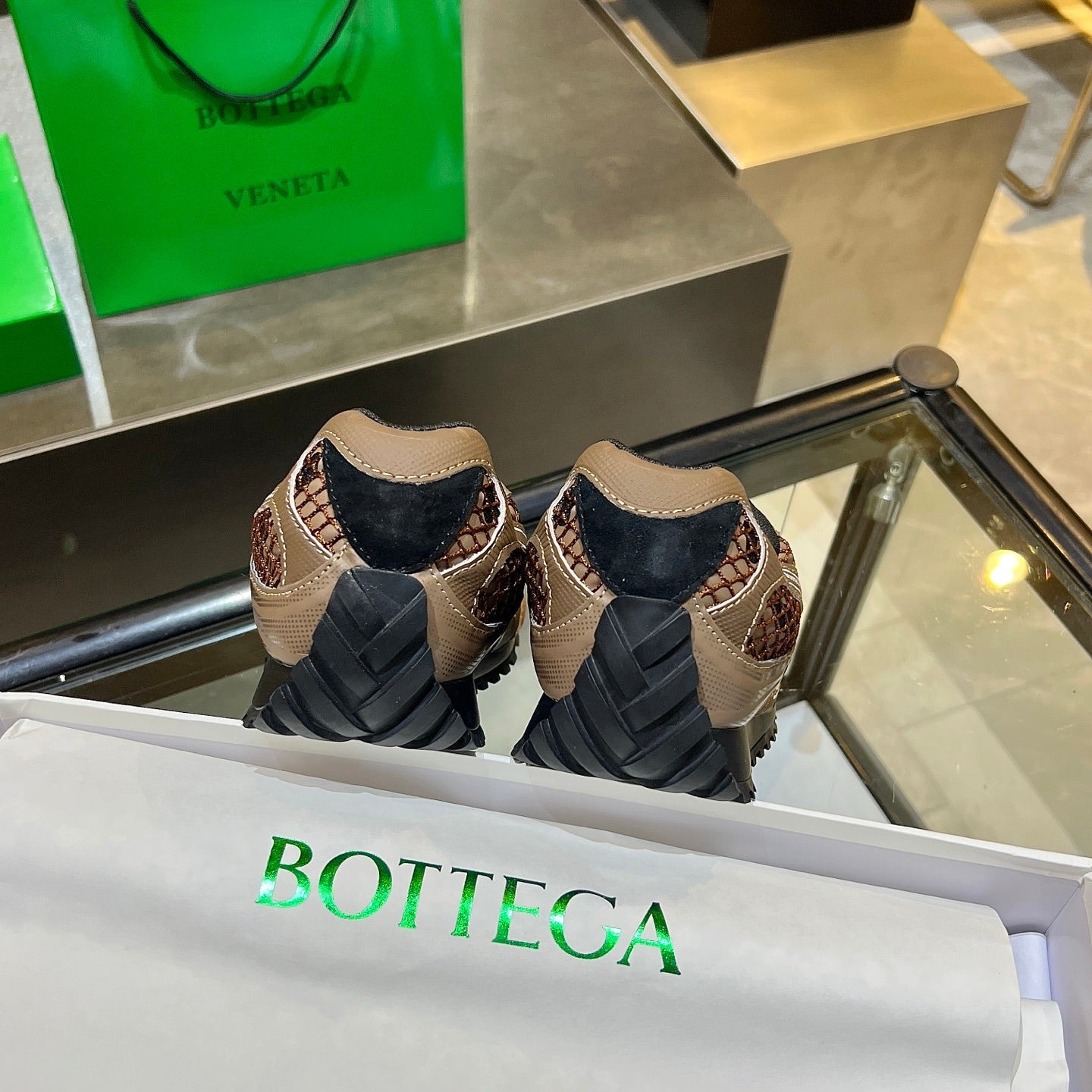 BOTTEGA VENETA 26S ORBIT SNEAKERS IN BROWN TECHNICAL MESH AND SUEDE