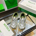 BOTTEGA VENETA 26S ORBIT SNEAKERS IN SILVER AND MOSS GREEN TECHNICAL MESH