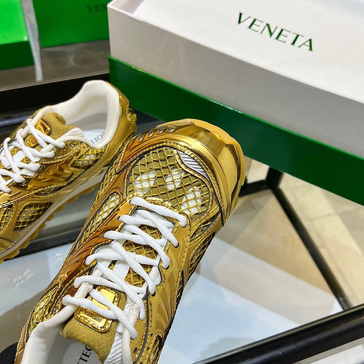 BOTTEGA VENETA 26S ORBIT SNEAKERS IN GOLD TECHNICAL MESH