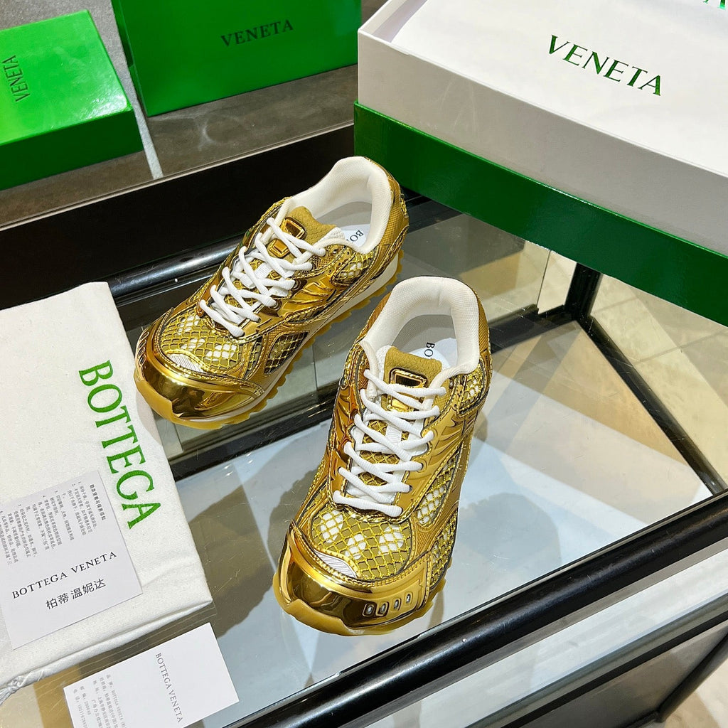 BOTTEGA VENETA 26S ORBIT SNEAKERS IN GOLD TECHNICAL MESH