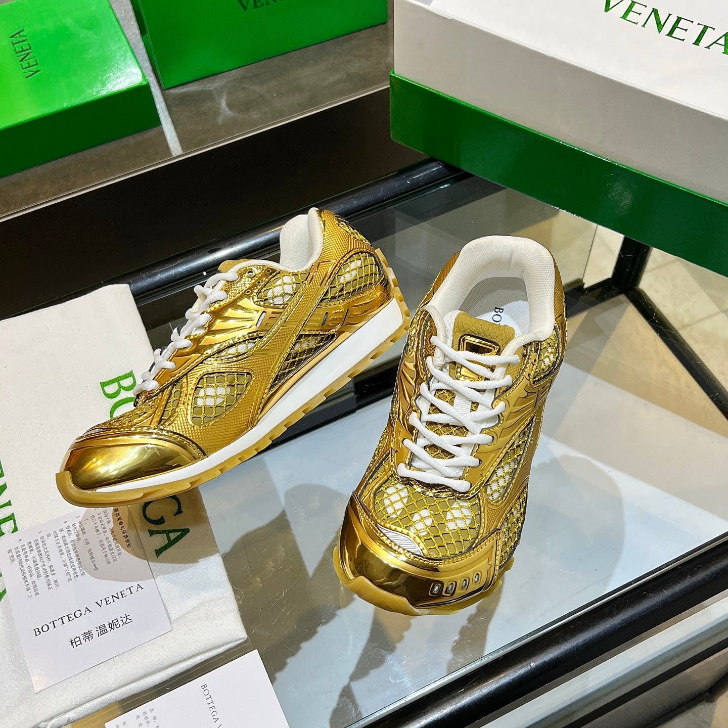 BOTTEGA VENETA 26S ORBIT SNEAKERS IN GOLD TECHNICAL MESH